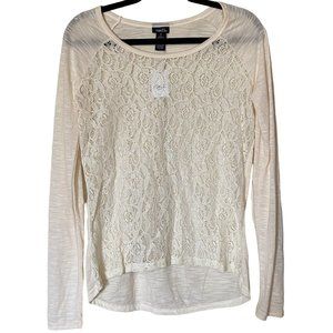 Rue 21 Ivory Cream High Low Knit Top Long-Sleeve Cotton Rayon Blend Women Size M